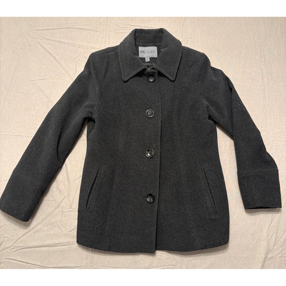 Vintage Bromley Collection Pea Coat Wool Black Career Classic Lined Warm Women M